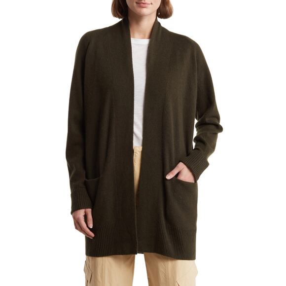 New Vince Drape Collar Wool & Cashmere Cardigan in Green Size M